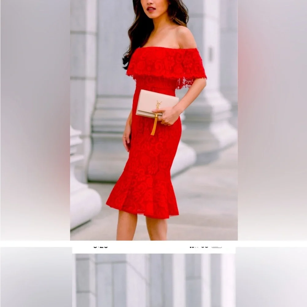 COPY - BCBGMAXAZRIA NWT red off the shoulder lace dress - Picture 2 of 10